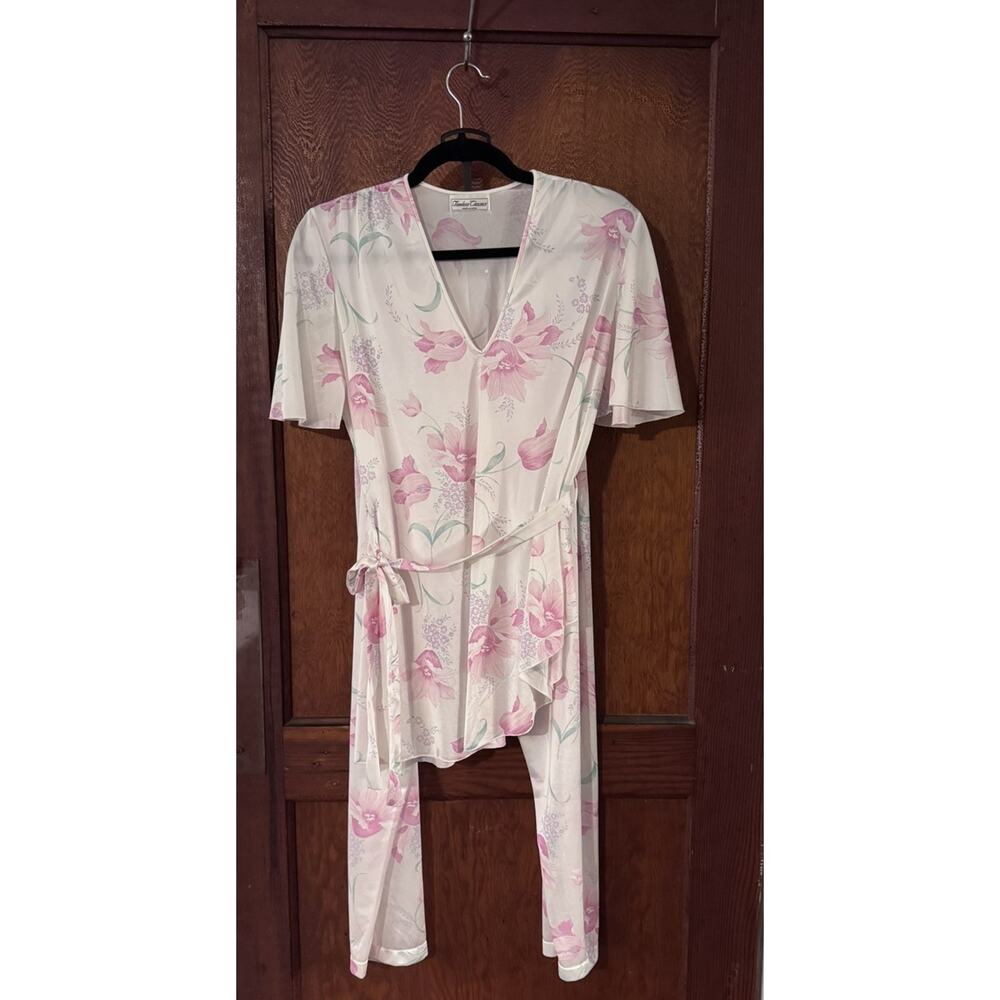 Vintage Timeless Classics Sears sz S Pastel Floral Satin V-neck Pajama Set
